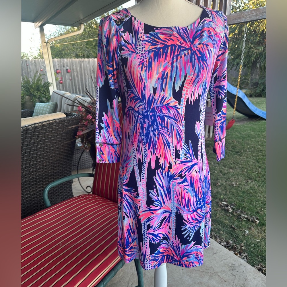 Lilly Pulitzer Long Sleeve Dress - Pink and Blue Palm Print